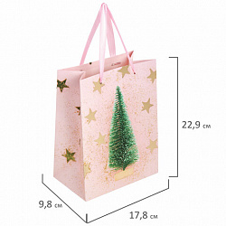 Пакет подарочный (1 штука) новогодний 18x10x23 см, ЗОЛОТАЯ СКАЗКА "Pink Ivory", фольга, 608234