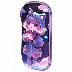 Пенал ЮНЛАНДИЯ, 1 отделение, 1 откидная планка, карман, EVA покрытие soft-touch, 22х10х5 см, "Sky Girl", 273183