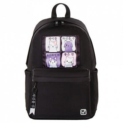 Рюкзак BRAUBERG FASHION CITY, универсальный, "Anime Cats", черный, 44х31х16 см, 229965