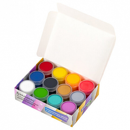 Краски акриловые для рисования и творчества 12 цв по 20мл (6 базовых+6 с эффектами) BRAUBERG HOBBY, 192439