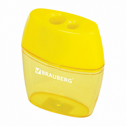Точилка BRAUBERG "Diamond Dual", 2 отверстия для чернографитных карандашей (в том числе утолщенных), с контейнером, ассорти, 226941
