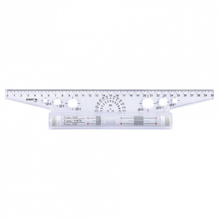 Линейка с роликом (рейсшина) 30 см, металлический ролик, картонная коробка, STAFF, 210870