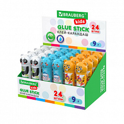 Клей-карандаш "Зверята: панда, слон, леопард", 9 г, фигурный колпачок, BRAUBERG KIDS, 271139