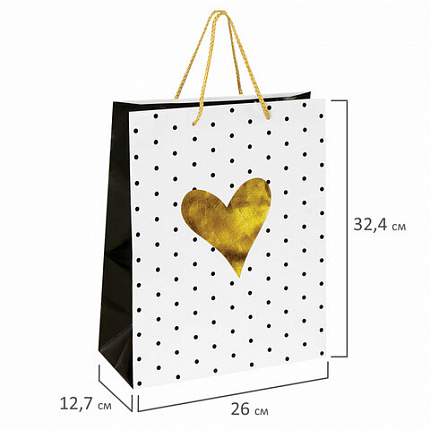 Пакет подарочный (1 штука) 26x13x32 см, ЗОЛОТАЯ СКАЗКА "Золотое сердце", ламинированный, 606583