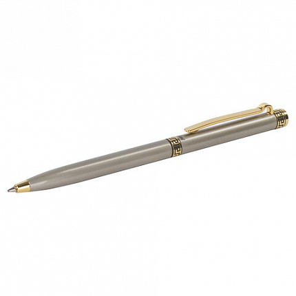 Ручка подарочная шариковая GALANT "Brigitte", тонкий корпус, серебристый, золотистые детали, пишущий узел 0,7 мм, синяя, 141009