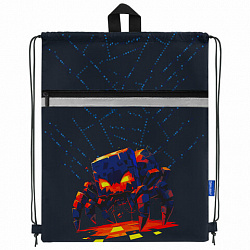 Мешок для обуви BRAUBERG, с петлей, светоотражающая полоса, 2 отделения, 46х36 см, "Fire spider", 273450