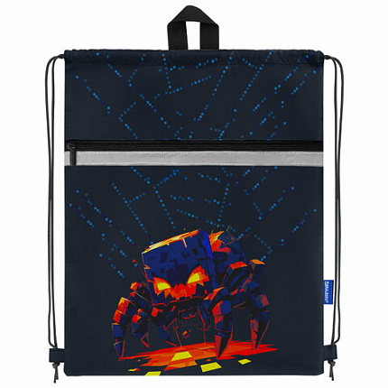 Мешок для обуви BRAUBERG, с петлей, светоотражающая полоса, 2 отделения, 46х36 см, "Fire spider", 273450