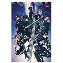 Альбом для рисования А4, 30 листов, спираль, обложка картон, HATBER, 205х300 мм, "Атака Титанов" (5 видов), 083983, 30А4Всп