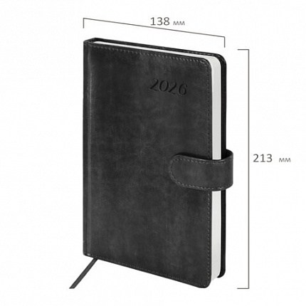 Ежедневник датированный 2026 А5 138x213 мм, BRAUBERG "Legend", под кожу, застежка, серый, 117068
