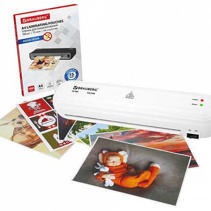 Ламинатор BRAUBERG ULTRA PM235W, БЕЛЫЙ, формат A4, толщина пленки 60-150 мкм, скорость 30 см/мин, 532184