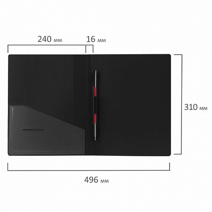 Папка с металлическим скоросшивателем и внутренним карманом BRAUBERG "Contract", черная, до 100 л., 0,7 мм, бизнес-класс, 221781