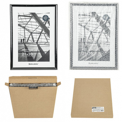 Рамка 21х30 см небьющаяся, багет 14,6 мм, пластик, BRAUBERG "Original Line", черная/серебро, 391234