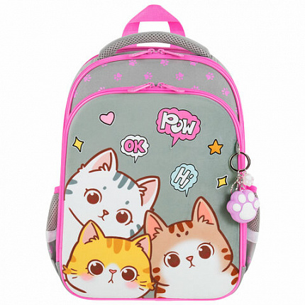 Ранец BRAUBERG QUADRO, 3 отделения, с брелком, Hi there, велюровая панель, 37х28х18 см, 273105