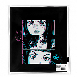 Сумка шоппер BRAUBERG PREMIUM, канвас, 40х35 см, на кнопке, карман, черный, "Anime face", 271903