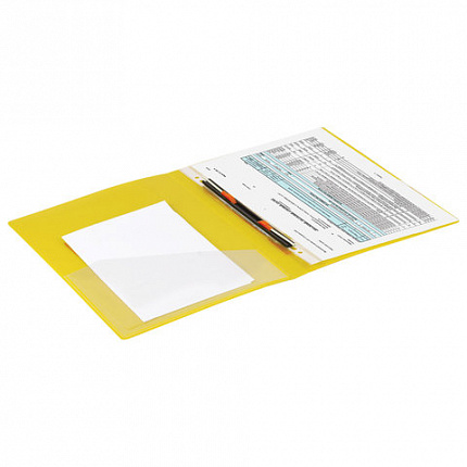 Папка с металлическим скоросшивателем и внутренним карманом BRAUBERG "Contract", желтая, до 100 л., 0,7 мм, бизнес-класс, 221785