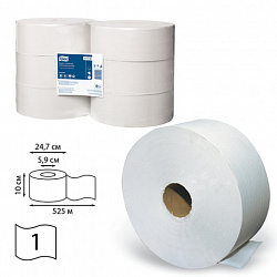 Бумага туалетная 525 м, БОЛЬШОЙ РУЛОН, Tellus/TORK (Система T1) UNIVERSAL, КОМПЛЕКТ 6 рулонов, 1-слойная, 120195