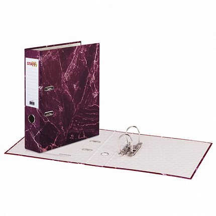Папка-регистратор STAFF "Basic" БЮДЖЕТ с мраморным покрытием, 70 мм, без уголка, красная, 229619