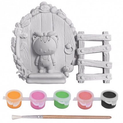 ПАННО ИЗ ГИПСА "СКАЗОЧНАЯ ДВЕРЦА", с красками и кистью для росписи, ассорти, BRAUBERG KIDS, 666013