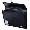 Папка-портфель пластиковая BRAUBERG А4+ (390х260х40 мм), 3 отделения, фактура линейная, черная, 221389