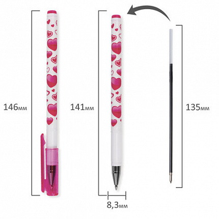 Ручка шариковая BRAUBERG "Сердечки", СИНЯЯ, корпус с печатью, узел 0,7 мм, линия письма 0,35 мм, 141535