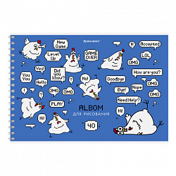 Альбом для рисования А4, 40 л., гребень, обложка картон, BRAUBERG, 195х285 мм, "Пернатые", 107120