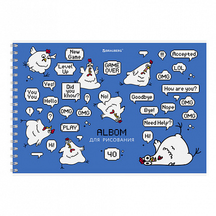 Альбом для рисования А4, 40 л., гребень, обложка картон, BRAUBERG, 195х285 мм, "Пернатые", 107120