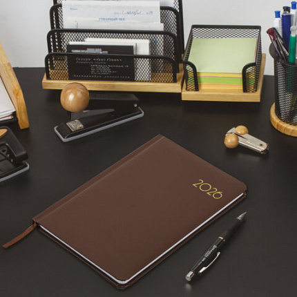 Еженедельник датированный 2026, А5, 145х215 мм, BRAUBERG "Select", балакрон, коричневый, 117183