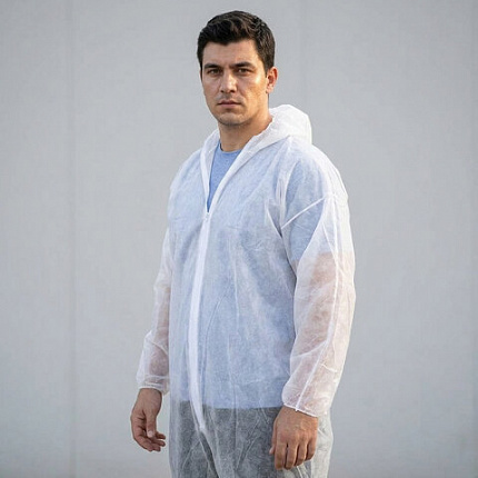 Комбинезон одноразовый с капюшоном, резинка на талии Каспер 30г/м2, 56-58 XXL, с РУ, САНАТОК, 631712