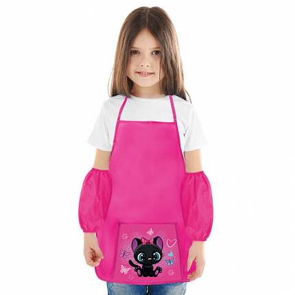 Фартук с нарукавниками для уроков труда ПИФАГОР, 1 карман, 46x54 см, Black kitten, 273761
