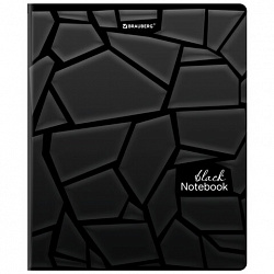 Тетрадь А5, 48 л., BRAUBERG, скоба, клетка, матовая ламинация, выборочный лак, "Black" (микс в спайке), 404375