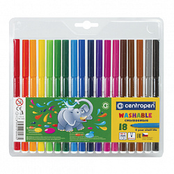 Фломастеры 18 ЦВЕТОВ CENTROPEN "Washable", смываемые, вентилируемый колпачок, 7790/18TP, 777901885