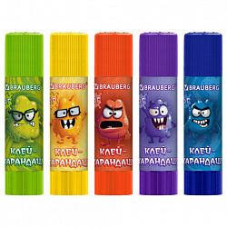 Клей-карандаш 15 г, кросс-серия МОНСТРИКИ, ассорти, BRAUBERG, 273237