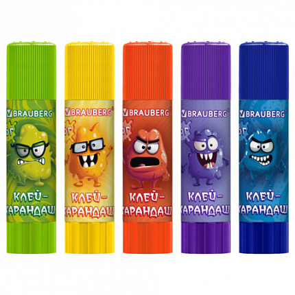 Клей-карандаш 15 г, кросс-серия МОНСТРИКИ, ассорти, BRAUBERG, 273237