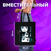 Сумка шоппер BRAUBERG PREMIUM, канвас, 40х35 см, на кнопке, карман, черный, "Anime face", 271903