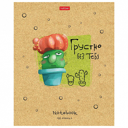 Тетрадь А5 48 л. HATBER скоба, клетка, матовая ламинация, "Мой друг Кактус" (микс в спайке), 074454, 48Т5лВ1