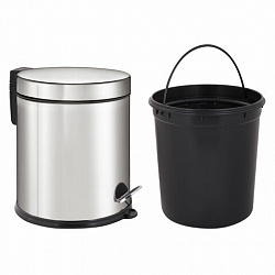 Ведро мусорное с педалью 5 литров "Classic Plus", ЗЕРКАЛЬНОЕ, нержавеющая сталь, со съемным внутренним ведром, LAIMA, ТУРЦИЯ, 608112
