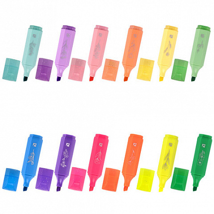 Набор текстовыделителей мини, 12 ЦВЕТОВ, BRAUBERG "ULTRA", 6 неоновых цветов + 6 пастельных цветов, линия 1-5 мм, 152538