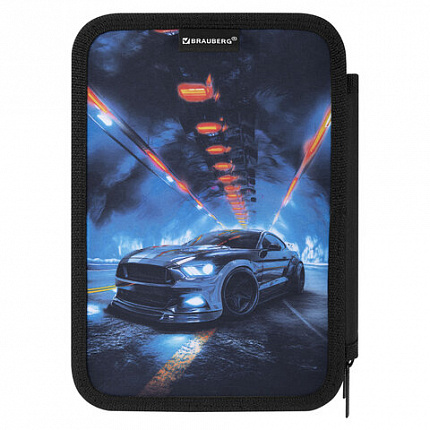 Пенал BRAUBERG, 3 отделения, полиэстер, 21х14 см, "Night race", 274601