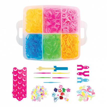Набор резинок для плетения украшений 3 000 шт., 15 цветов, бокс, бусины, станок, BAMBOX (БАМБОКС), 665976