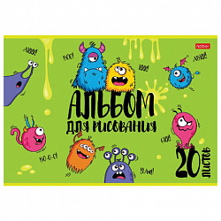 Альбом для рисования, А4, 20 л., скоба, обложка картон, выборочный лак, HATBER, 205х290 мм, "Монстрики", 074632, 20А4вмВ