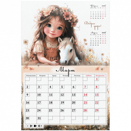 Календарь-планер настенный перекидной на 2026 г., BRAUBERG, 12 листов, 29,5х21,3 см, "Sweet pony", 116948