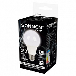 Лампа светодиодная SONNEN EXTRA, 7 (60) Вт, Е27, груша, нейтральный белый, 30000 ч, LED A60-7W-4000-Е27, 457890