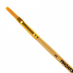 Кисть ПИФАГОР, СИНТЕТИКА, плоская, № 5, деревянная лакированная ручка, 200858