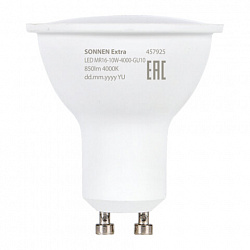Лампа светодиодная SONNEN EXTRA, 10 (90) Вт, GU10, софит, нейтральный белый, 30000 ч, LED MR16-GU10-10W-4000, 457925