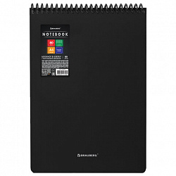 Блокнот БОЛЬШОГО ФОРМАТА А4, 80 л., обложка пластик, клетка, BRAUBERG "Metropolis", ЧЕРНЫЙ, 115577