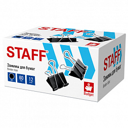 Зажимы для бумаг ПОВЫШЕННОЙ ВМЕСТИМОСТИ STAFF ECO, КОМПЛЕКТ 12шт, 60 мм, на 280 л., черные, картонная коробка, 274042