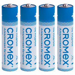 Батарейки алкалиновые "мизинчиковые" КОМПЛЕКТ 4 шт., CROMEX (КРОМЕКС) Alkaline, AAA (LR03, 24А), блистер, 457131