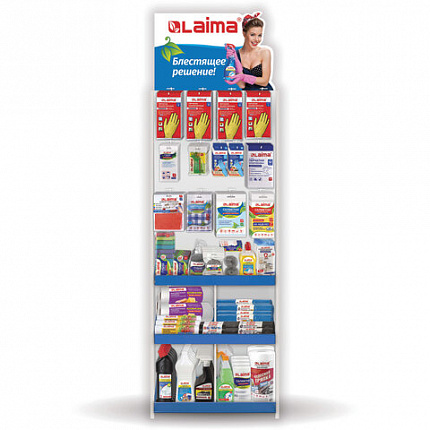 Стойка для размещения товара напольная усиленная LAIMA, 200х70х40 см, 3 полки, 25 крючков, 504873