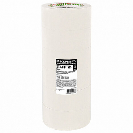 Клейкая лента малярная креппированная 48 мм x 50 м, КОМПЛЕКТ 6 шт., STAFF "BIG PACK2, 271958