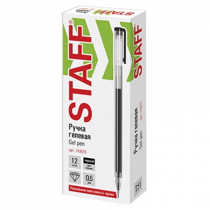 Ручка гелевая STAFF "Basic" GP-675, ЧЕРНАЯ, длина письма 1000 м, игольчатый узел 0,5 мм, линия письма 0,35 мм, 143675